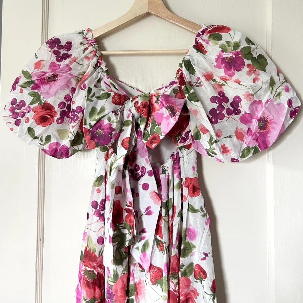 NWT A&F Hardware Drama Puff Sleeve Maxi Dress Pink Floral XXS Petite Cottagecore
